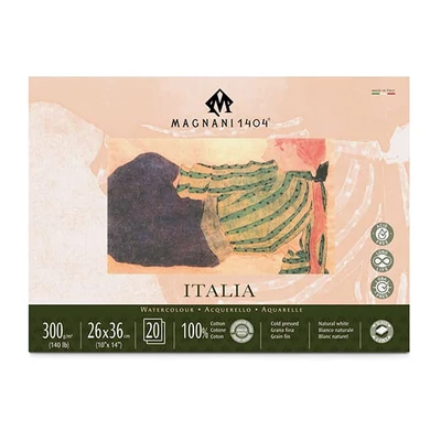Bloc de acuarelă Magnani Italia, 100% bumbac, 300 g, 26x36 cm, 20 coli, semi-rugoasă