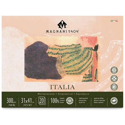 Bloc de acuarelă Magnani Italia, 100% bumbac, 300 g, 31x41 cm, 20 coli, semi-rugoasă