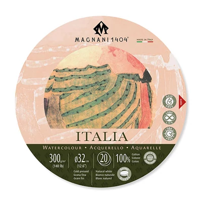Bloc de acuarelă Magnani Italia, 100% bumbac, 300 g, rotundă 32 cm, 20 coli, semi-rugoasă
