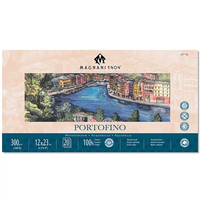 Bloc de acuarelă Magnani Portofino, 100% bumbac, 300 g, 12x23 cm, 20 coli, neted