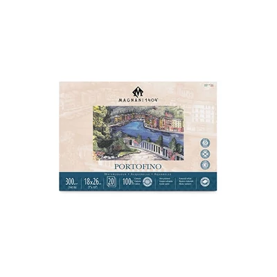Bloc de acuarelă Magnani Portofino, 100% bumbac, 300 g, 18x26 cm, 20 coli, neted