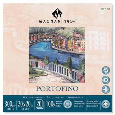 Bloc de acuarelă Magnani Portofino, 100% bumbac, 300 g, 20x20 cm, 20 coli, netedă