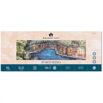 Bloc de acuarelă Magnani Portofino, 100% bumbac, 300 g, 20x50 cm, 20 coli, netedă