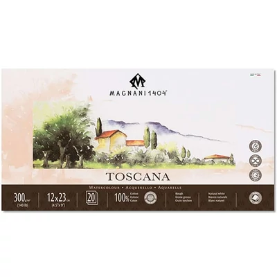 Bloc de acuarelă Magnani Toscana, 100% bumbac, 300 g, 12x23 cm, 20 coli, rugoasă