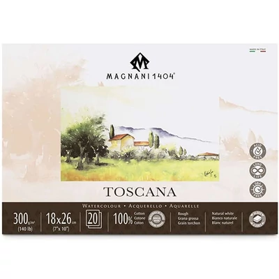 Bloc de acuarelă Magnani Toscana, 100% bumbac, 300 g, 18x26 cm, 20 coli, rugoasă