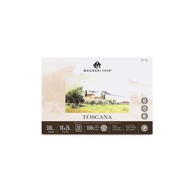 Bloc de acuarelă Magnani Toscana, 100% bumbac, 300 g, 18x26 cm, 20 coli, rugoasă