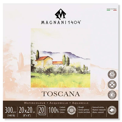 Bloc de acuarelă Magnani Toscana, 100% bumbac, 300 g, 20x20 cm, 20 coli, rugoasă