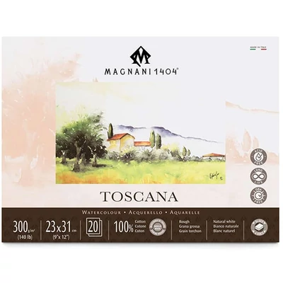 Bloc de acuarelă Magnani Toscana, 100% bumbac, 300 g, 23x31 cm, 20 coli, rugoasă