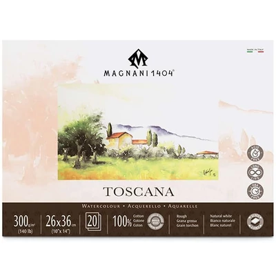 Bloc de acuarelă Magnani Toscana, 100% bumbac, 300 g, 26x36 cm, 20 coli, rugoasă