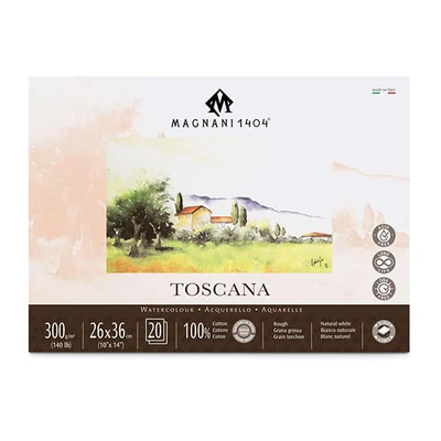 Bloc de acuarelă Magnani Toscana, 100% bumbac, 300 g, 26x36 cm, 20 coli, rugoasă