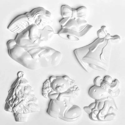 Matriță plastic HobbyArtist - decorațiuni de Crăciun, înger, clopoțel, ren, ursuleț de pluș, 6 buc