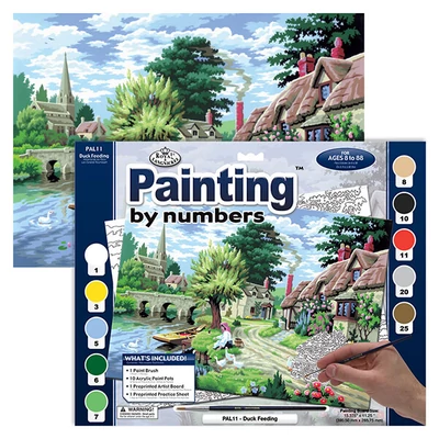 Set de colorat după numere, culori acrilice+pensulă, 29x39 cm - Hranirea rațelor