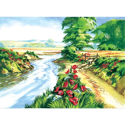 Set de colorat după numere, culori acrilice+pensulă, 29x39 cm - Camp de mac