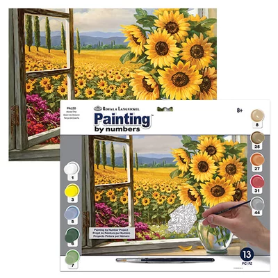 Set de colorat după numere, culori acrilice+pensulă, 29x39 cm - Floarea soarelui