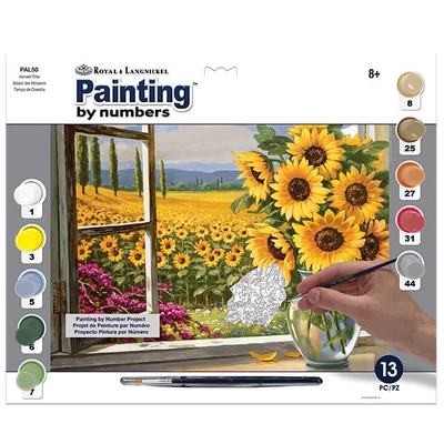 Set de colorat după numere, culori acrilice+pensulă, 29x39 cm - Floarea soarelui
