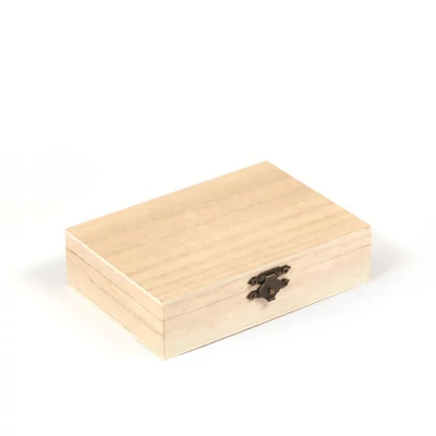 Cutie lemn - 4 compartimente, cu oglindă, 14x10x3,7 cm