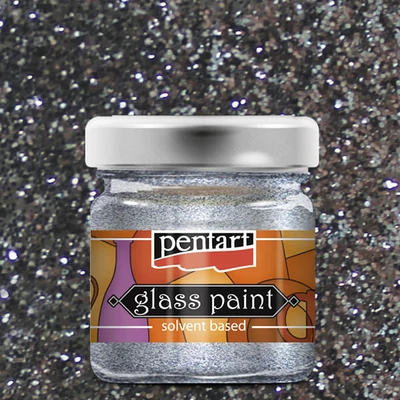 Vopsea de sticlă cu solvent Pentart, 30 ml - 26520 argintiu sclipici