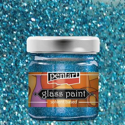 Vopsea de sticlă cu solvent Pentart, 30 ml - 26525 albastru sclipici