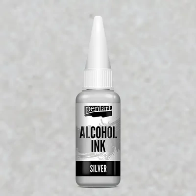 Cerneală pe bază de alcool Pentart, Media ink, cerneală lichidă, 20 ml - argint metalic