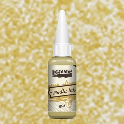 Cerneală pe bază de alcool Pentart, Media ink, cerneală lichidă, 20 ml - auriu metalic