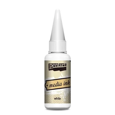 Cerneală pe bază de alcool Pentart, Media ink, cerneală lichidă , 20 ml - alb