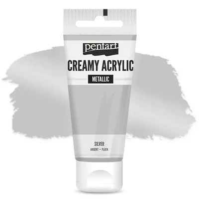 Vopsea cremoasă acrilică Pentart, metal, 60 ml - argint