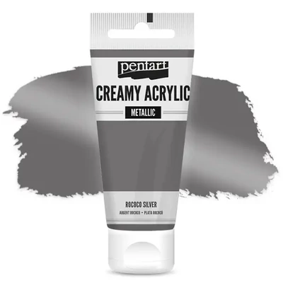 Vopsea cremoasă acrilică Pentart, metal, 60 ml - argint rococo