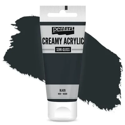 Vopsea cremoasă acrilică Pentart, lucios ca mătasea, 60 ml - negru
