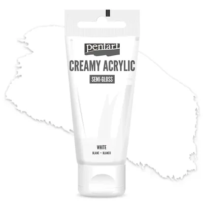 Vopsea cremoasă acrilică Pentart, lucios ca mătasea, 60 ml - alb