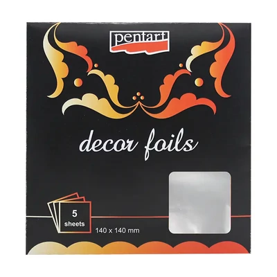 Folie decorativă Pentart, 14 × 14 cm, 5 buc. – argintie