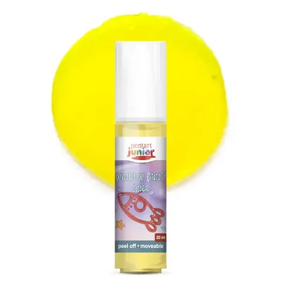 Pentart Junior Window Paint – vopsea sub formă de autocolant detașabil pentru geamuri, 20 ml – galben