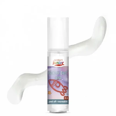 Pentart Junior Window Paint – vopsea pentru autocolante de sticlă detașabile, 20 ml – alb