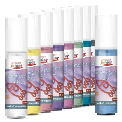 Pentart Junior Window Paint – vopsea sub formă de autocolant detașabil pentru geamuri, 20 ml – în diverse culori