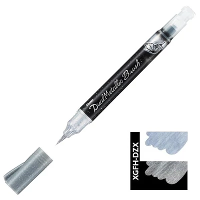 Pentel Dual Metallic Brush Pen marker pensulă , XGFH-DZX, argint