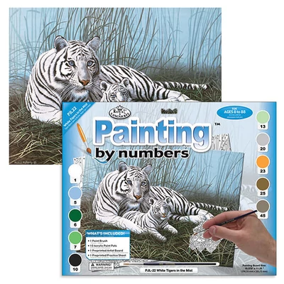 Set de colorat după numere, culori acrilice+pensulă, 29x39 cm - Tigru alb