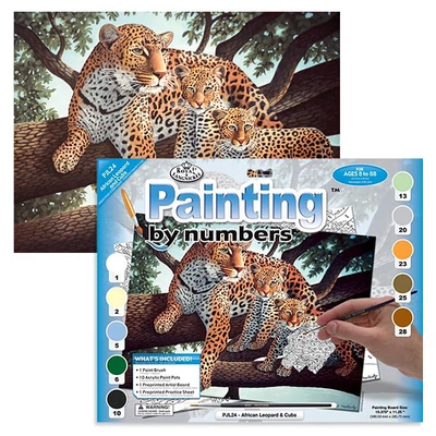 Set de colorat după numere, culori acrilice+pensulă, 29x39 cm - leopard african