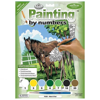 Set de colorat după numere, culori acrilice+pensulă, 22x30 cm - Cai, Iepe si Manji