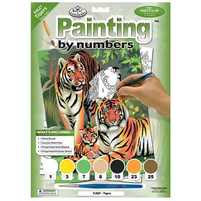 Set de colorat după numere, culori acrilice+pensulă, 22x30 cm - Tigri