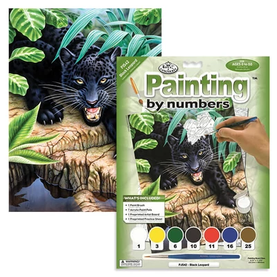 Set de colorat după numere, culori acrilice+pensulă, 22x30 cm - Leopard negru