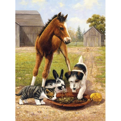 Set de colorat după numere, culori acrilice+pensulă, 22x30 cm - Pranz cu prietenii