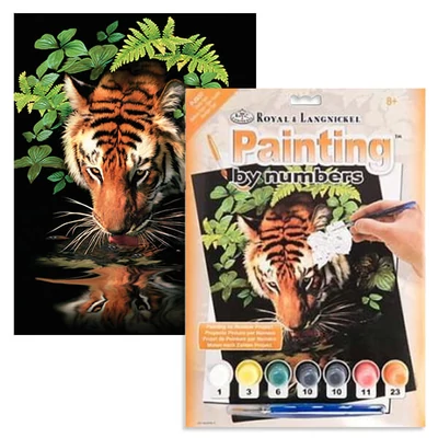 Set de colorat după numere, culori acrilice+pensulă, 22x30 cm - Thirsty tiger