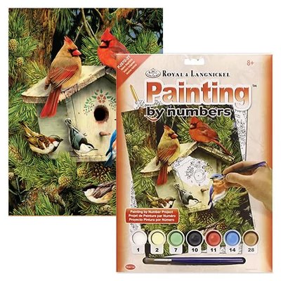 Set de colorat după numere, culori acrilice+pensulă, 22x30 cm - Birdhouse