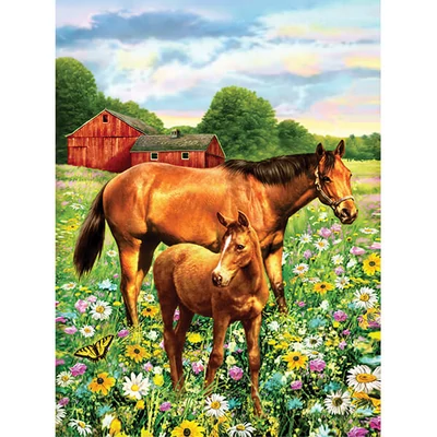 Set de colorat după numere, culori acrilice+pensulă, 22x30 cm - Cai pe pajiște