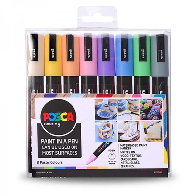Set stilou UNI POSCA PC-3M - 8 buc, pastel