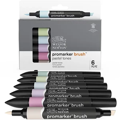 Set markere tip pensulă cu alcool cu două vârfuri Promarker Brush - 6 buc, pastel tones