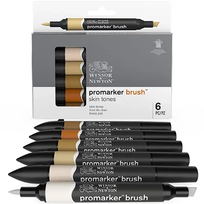 Set markere tip pensulă cu două vârfuri ProMarker Brush- 6 buc, skin tones