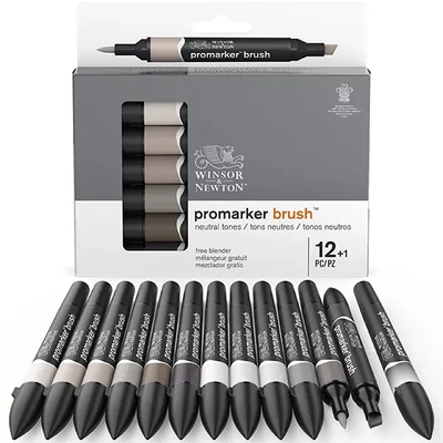Set markere tip pensulă cu două vârfuri ProMarker  - 12+1 buc, neutral tones