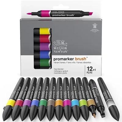 Set markere tip pensulă cu alcool cu două vârfuri Promarker Bush - 12+1 buc, vibrant tones
