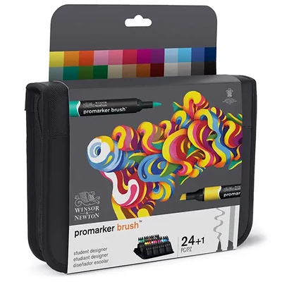 Set de markere cu alcool Promarker Brush cu două capete - 24 buc, student designer set