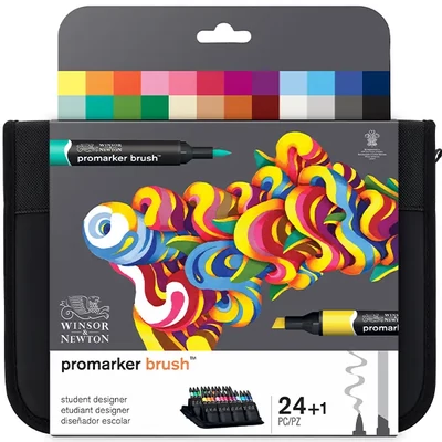 Set de markere cu alcool Promarker Brush cu două capete - 24 buc, student designer set